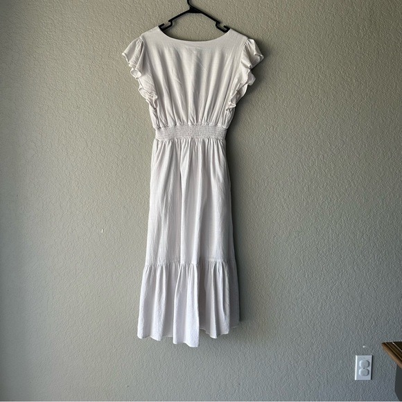 Woman’s WHITE DRESS (M) vintage dress mid length dress with pockets - Picture 2 of 6
